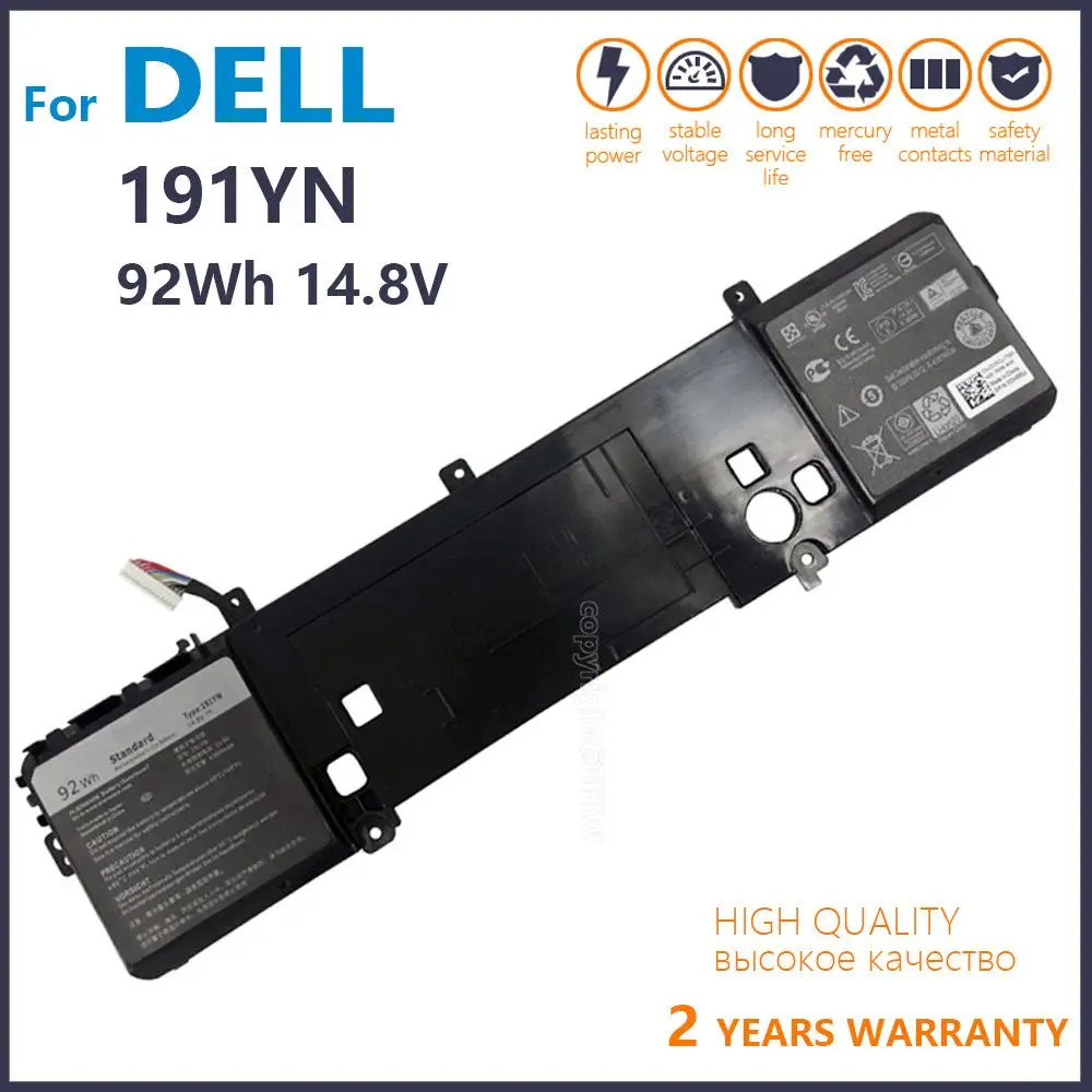

100% Genuine 191YN Battery for Dell Alienware 15 R1 15 R2 92wh ALW15CD-1718 ALW15ER-3718 2F3W1 14.8V 92WH Batteria