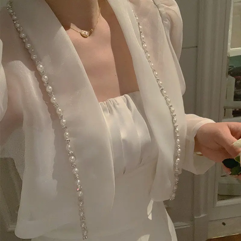 Для женщин из двух частей комплект 2021 новый летний маленькие бисерные пальто