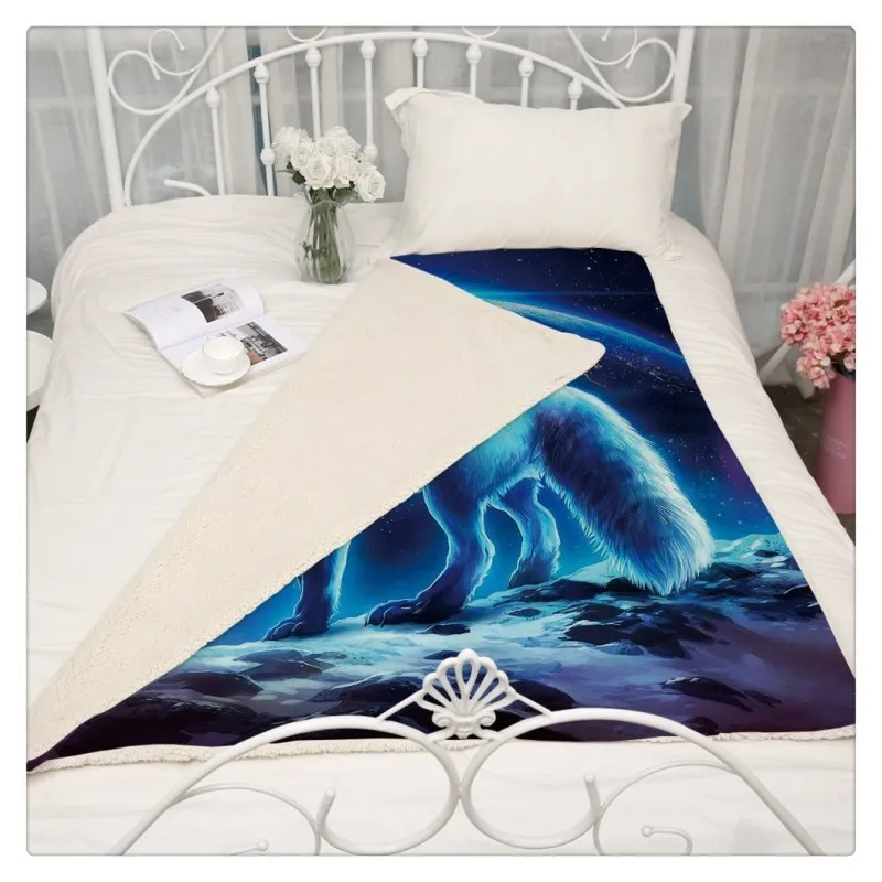 Одеяло для просмотра фильмов Аниме Синий Волк Принт двойной бархат домашний