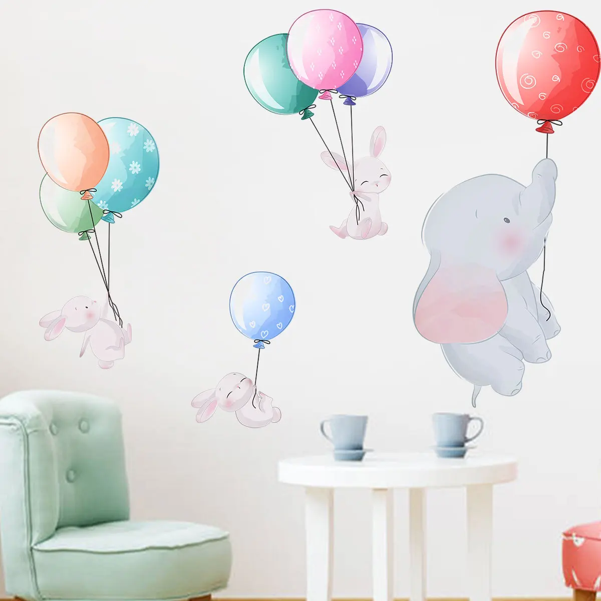 

Kindergarten Cartoon Animal Wall Stickers Boy Girl Kids Room Decor DIY Nursery Wall Decor Hot Air Balloon Elephant Vinyl Decals