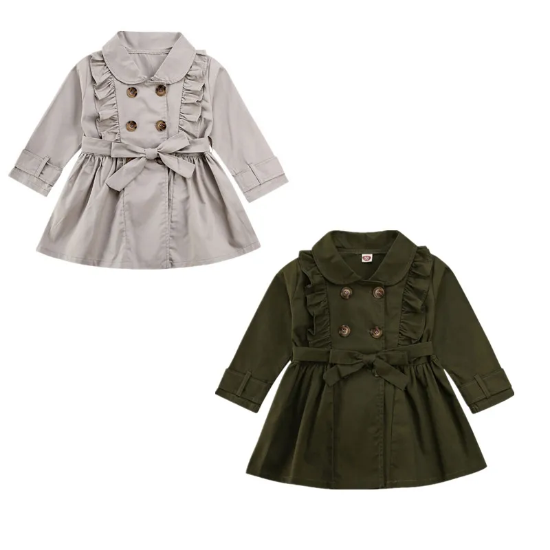 Toddler Kids Girls Belt Breasted Trench Coat Wind Jacket Dress Outwear New Tops | Детская одежда и обувь