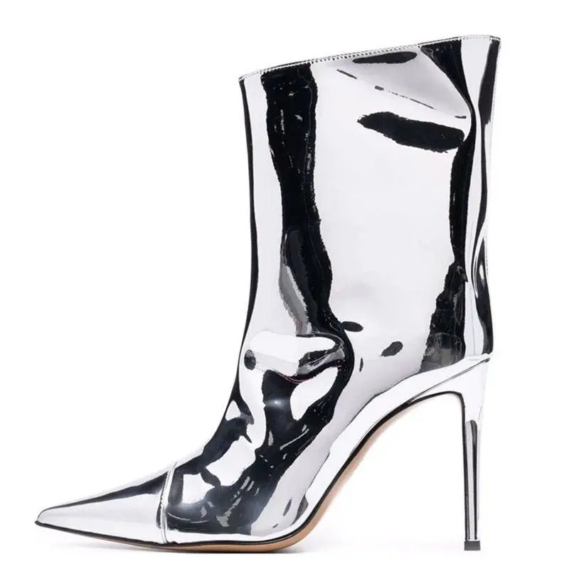 Fashion Nightclub Short Boots Women's European And American New Pointed Toe Super High Phantom Color Catwalk Golden Nude Boots