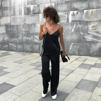 hiloc black white satin sexy pajamas for women sleepwear silk spaghetti strap v neck home suit sets female basic spring 2021