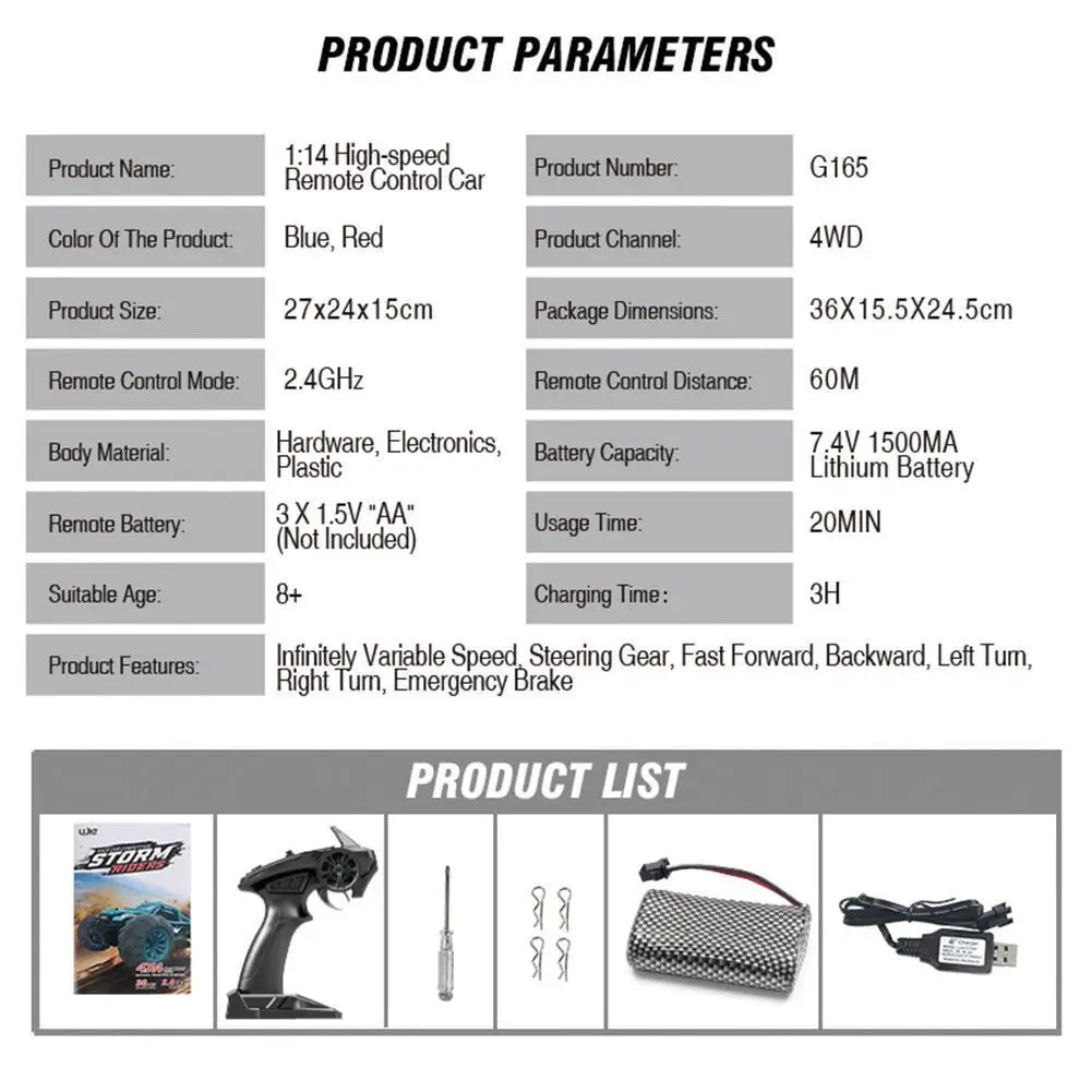 

1/14 RC Car Wireless Remote Control Car Electric Alloy For Kid RC Children's Model Off Toy Climbing Vehicle Speed Road High N4L0