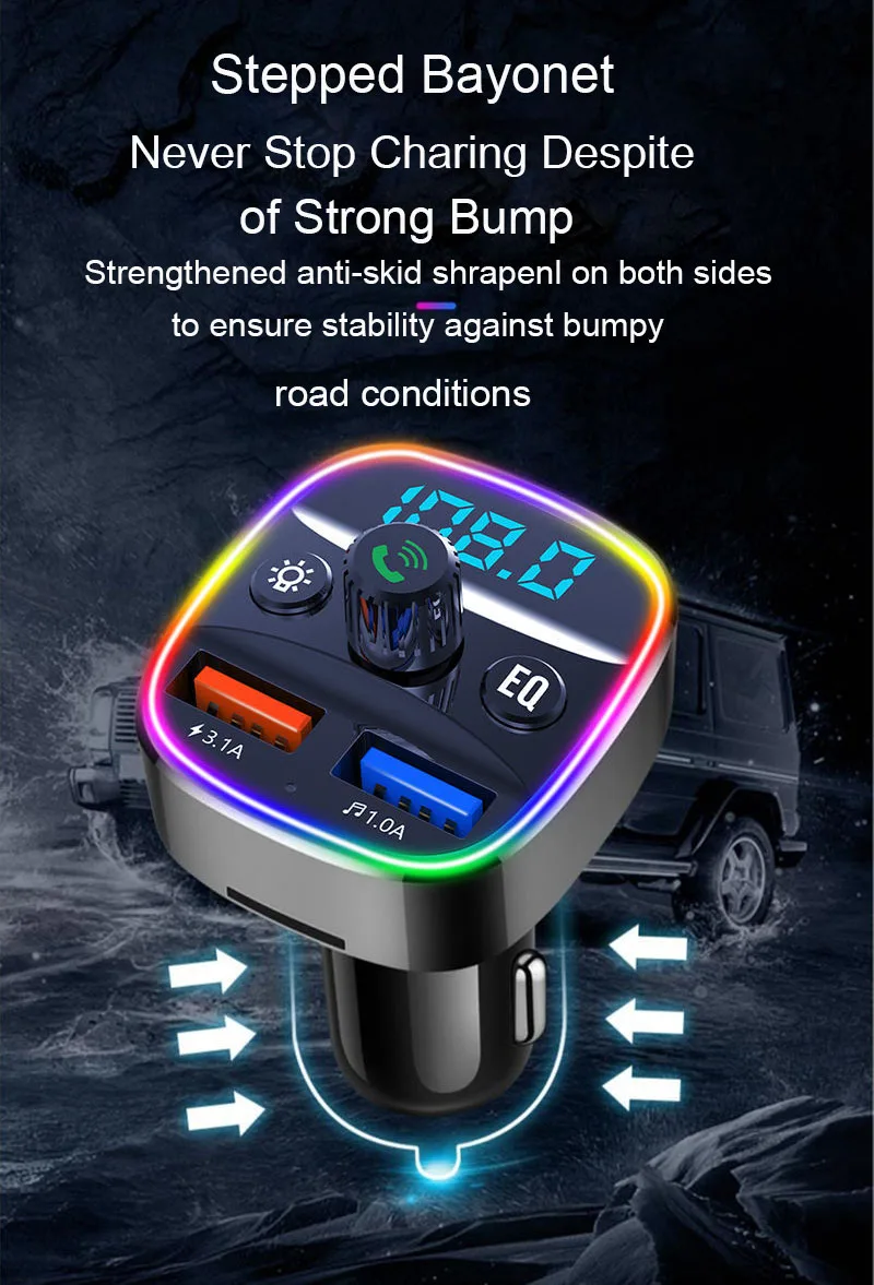FM-передатчик Bluetooth 5 0 автомобильное зарядное устройство адаптер Цветной