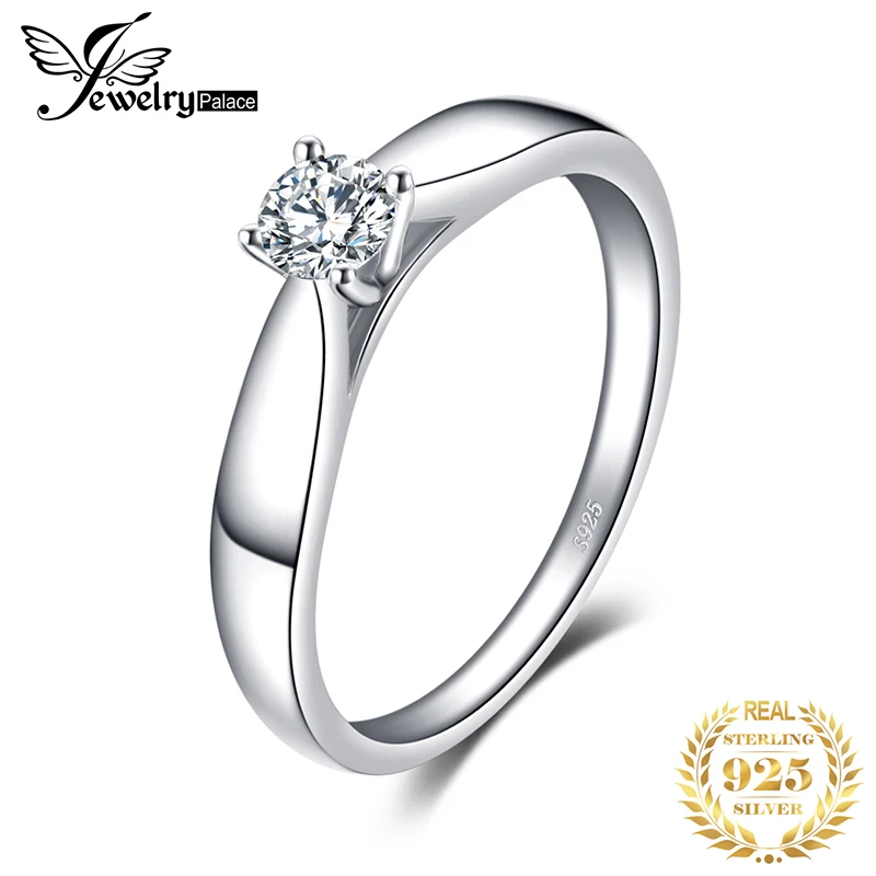 JewelryPalace 925 пробы серебро 0.2ct кубического циркония Solitaire обручение кольцо простой