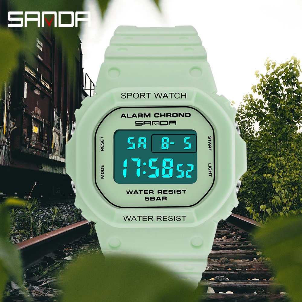 

2020 New SANDA White Women Sports Watch Women Matcha Green Waterproof Ladies Jelly Digital Watches reloj mujer relogio feminino