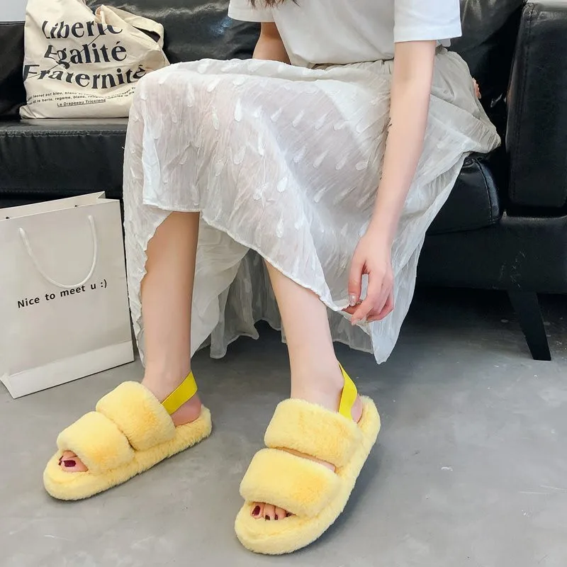 

Домашние меховые тапочки, мягкая пушистая плюшевая обувь на плоской подошве, сланцы, роскошные дизайнерские женские сандалии, Повседневная...
