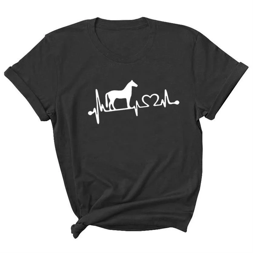 

Cartoon Paard Dieren Gedrukt T-shirt Mode Ronde Hals Vrouw Kleding Nieuwe Zomer Vrouwen Wit Tops Korte Mouwen Tshirt Drop Ship