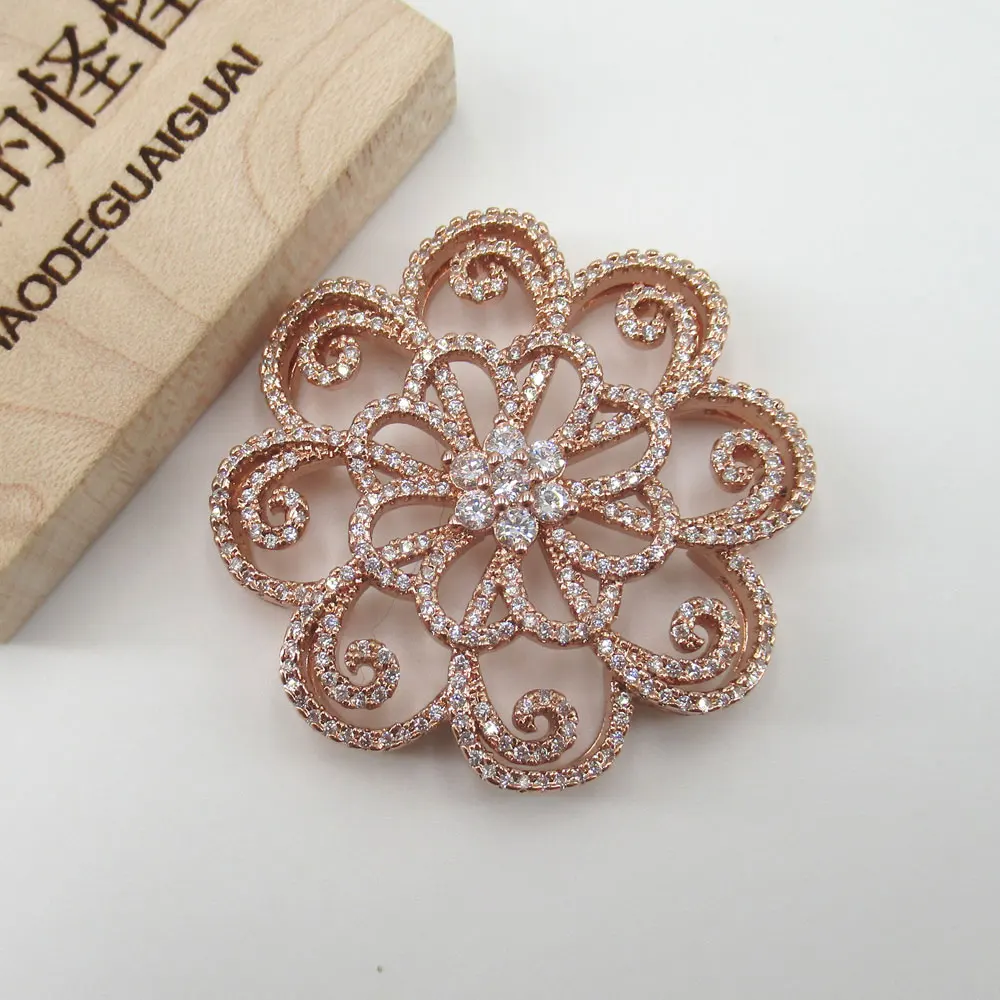 

APDGG 39x39mm Gold plated cubic zircon CZ Micro Pave Flower Connector Tassel Pendant necklace Bracelet Jewelry DIY