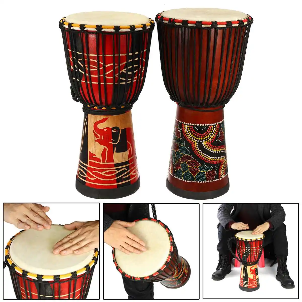 10 дюймов Африканский ручной деревянный барабан Djembe красное дерево тело козья овчина музыкальный инструмент Африканский барабан скульптура из дерева для детей игрушки