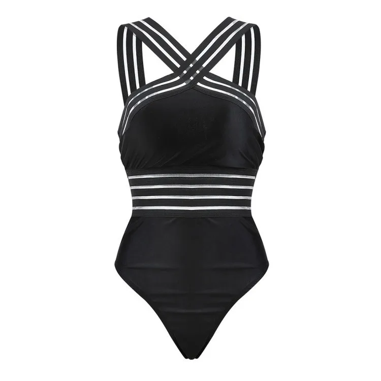 

2021 Sexy Striped One Piece Bikini Women's Bandage Push Up Monokini Swimwear Swimsuit Beach Triangle Bathing Suit