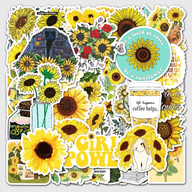 

10/30/50Pcs/Set Sunflower ins wind Graffiti Waterproof Skateboard Travel Suitcase Phone Laptop Luggage Stickers Cute Kids Girl
