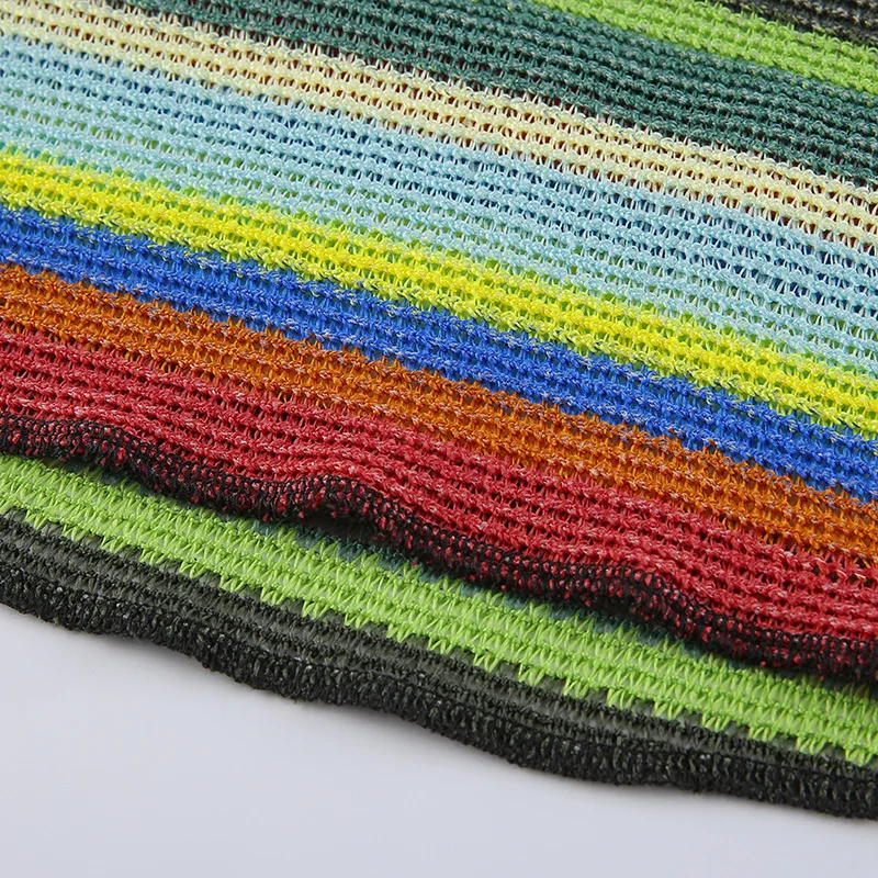

2021 Summer New Hot Girl Sexy Tank Tops Halter Striped Rainbow Knitted Vest Y2k Streetwear Cropped Top for Women Backless Cloth