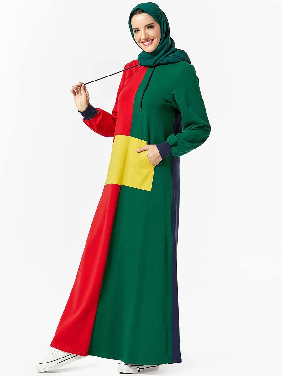 Мусульманская одежда лоскутное длинное платье с длинным рукавом и карманом