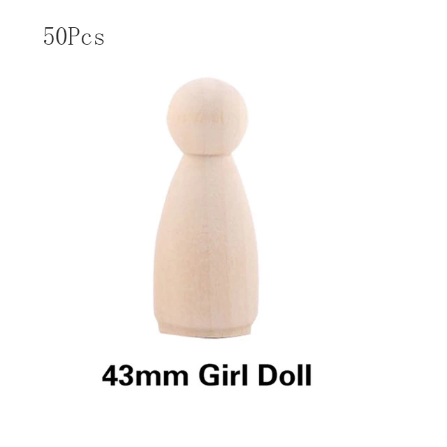 43mm Girl 50 шт. 35-65 мм деревянные колышки для кукол DIY игрушки Неокрашенная ручная работа деревянная колышка Кукла рождественские подарки Дети DIY игрушки бытовые товары - Цвет: 43mm Girl
