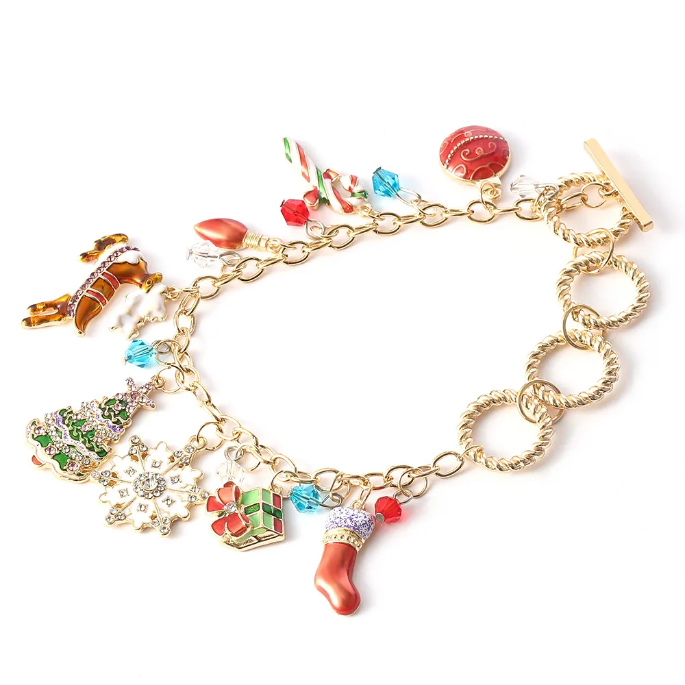Мода браслеты в рождественском стиле цепи снеговика и оленя Снежинка браслет для