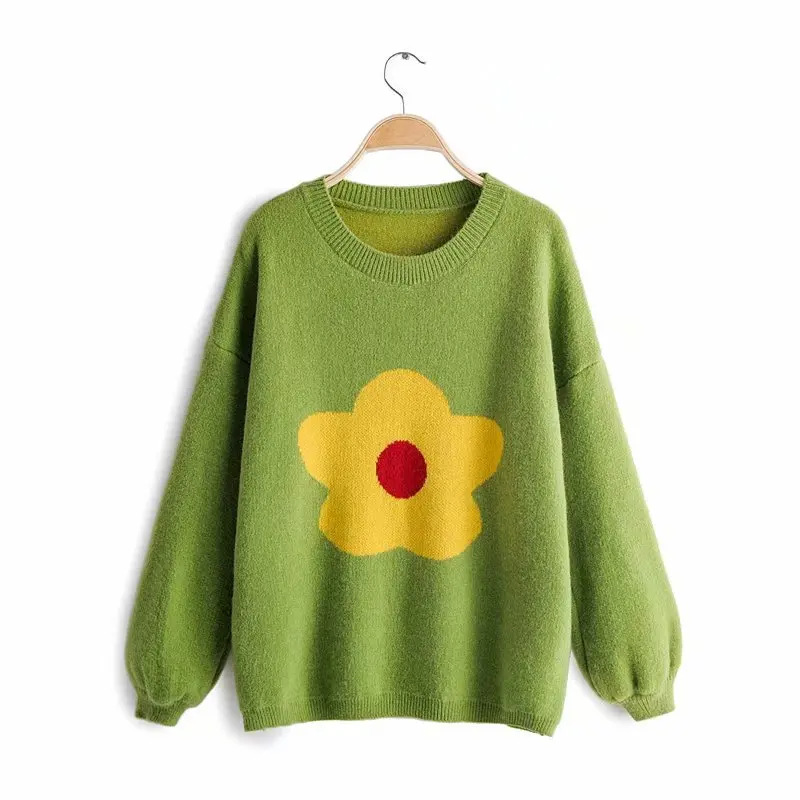 

Women Clothes 2019 Autumn and Winter Clothes Women Lazy Wind Round Neck with a Flower Pull Femme Pullover Women Sweater Women