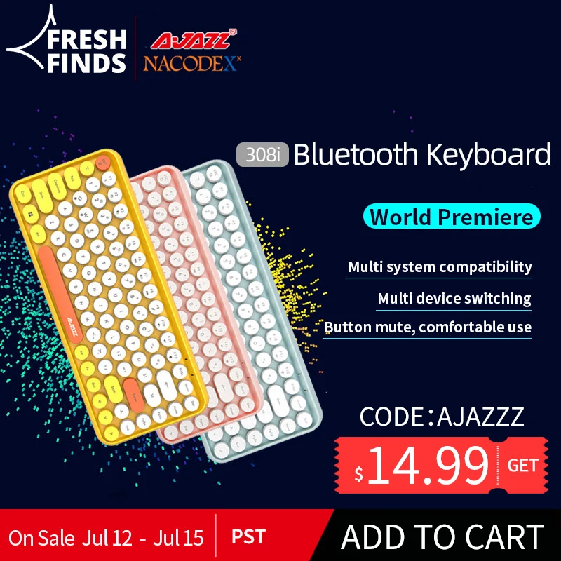 AJAZZ NACODEX 308I 84 Ключи Bluetooth Беспроводной клавиатура Ретро машинки круглый ключ для