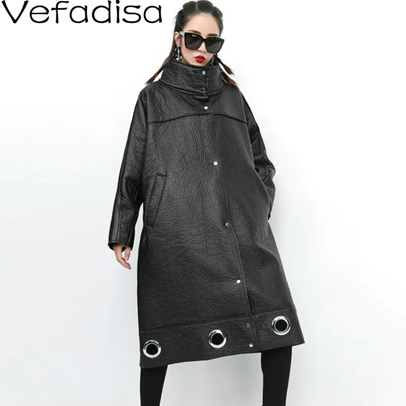 Vefadisa однотонное Черное Женское пальто из искусственной кожи 2019 зимнее прямое