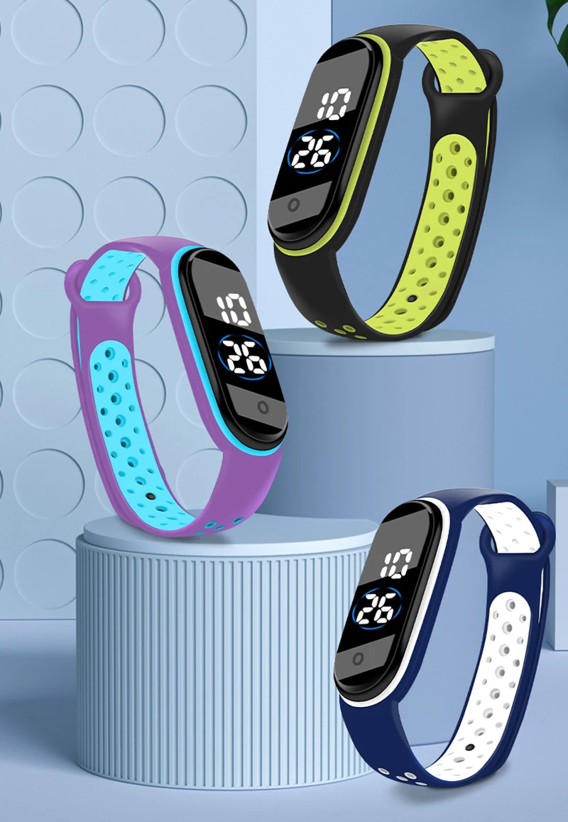 

Часы светодиодные спортивные, модные Универсальные водонепроницаемые электронные наручные, с двумя цветными ремешками, для женщин, мужчин,...