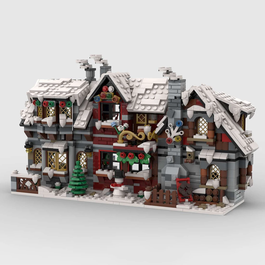

1520 Pieces Three Pieces Winter Tiny House Back Brick Model MOC Blocks Street View House Set DIY Kids Toys Birthday Gifts