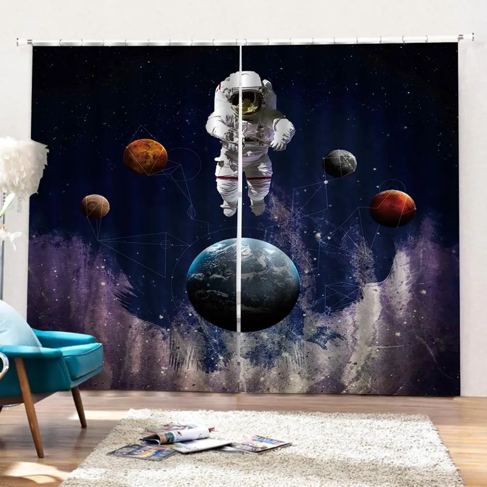 Luxury Stereo Custom 3D Curtain Astronaut Space Exploration Polyester Blackout Window Curtains For Living Room Bedroom Drapes | Дом и сад