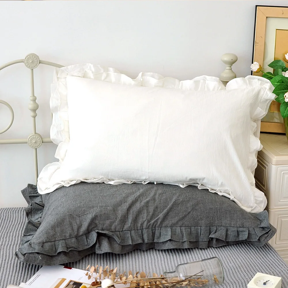 2 шт. 100% хлопковое платье с воланом наволочка сплошной цвет рюшами Европейская