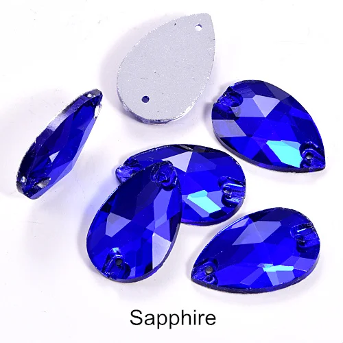 Sapphire 6 размеров стеклянная Каплевидная форма пришить на Стразы Красочные пришивные камни с плоским основанием одежда для одежды Ювелирные изделия для одежды B1286 - Цвет: Sapphire