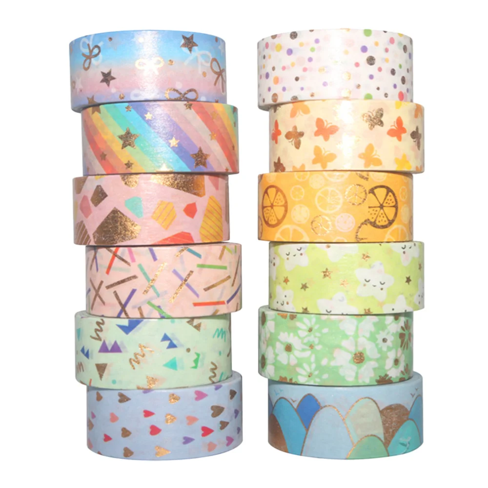 

12 Rolls Gold Foil Washi Tapes Decorative Lovely Pattern Tapes Adhesive Tape
