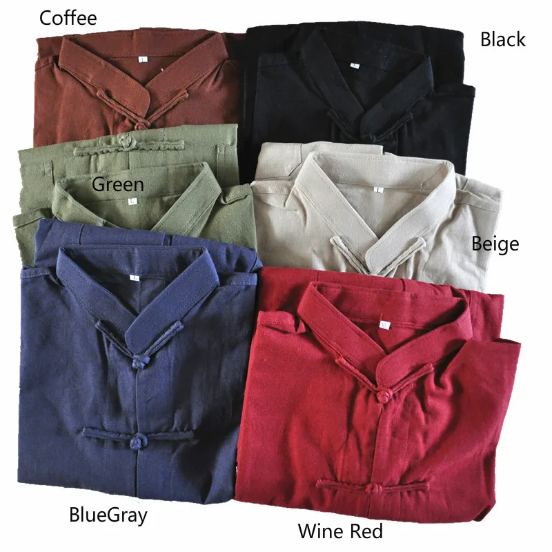 Мужские хлопковые мужские льняные рубашки с воротником стойкой в китайском