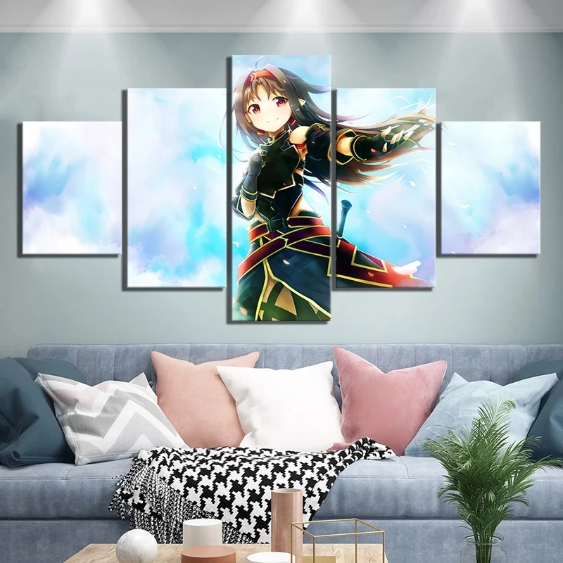 

Canvas Painting HD Print 5 Pcs Konno Yuuki Sword Art Online Anime Girl Wall Art Modular Pictures Posters Living Room Home Decor