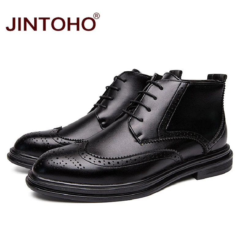 Кожаные ботинки JINTOHO с острым носком для мужчин зимняя обувь модная мужская