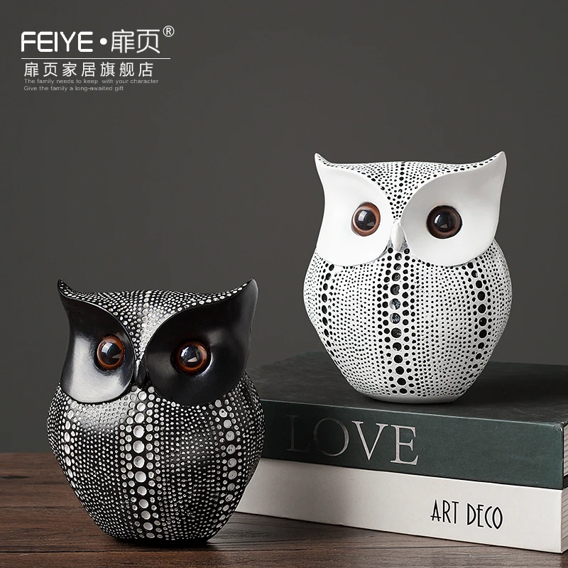 

simple home personalized decoration living room wine cabinet decorated with black and white spotted owl decorations