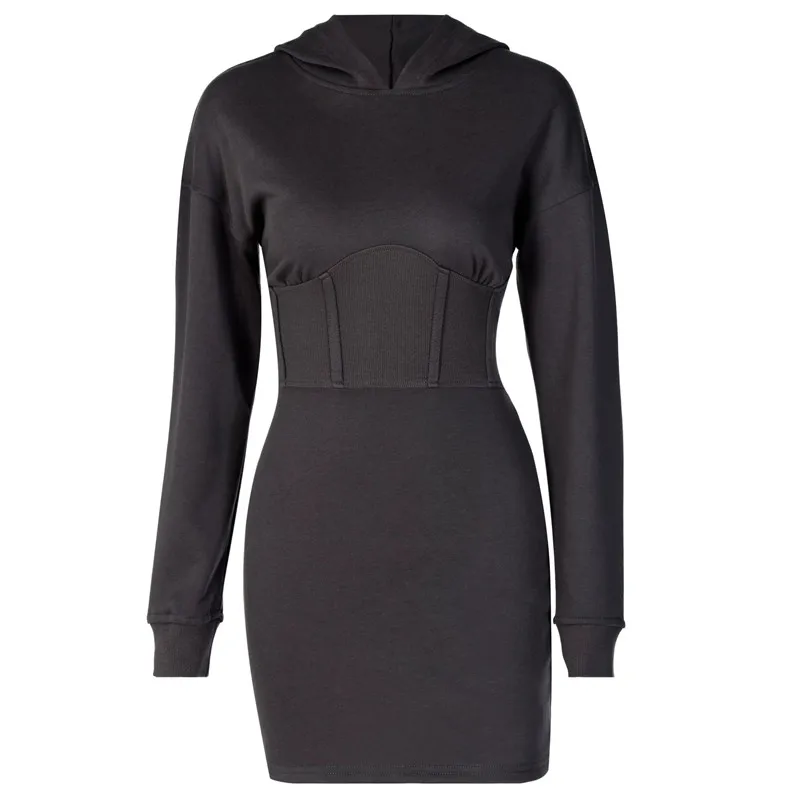 

WJFZQM Long Sleeve Hooded Patchwork Skinny Sexy Dress Autumn Winter Women Fashion Streetwear Casual Outfits Blue Mini Dress 2020