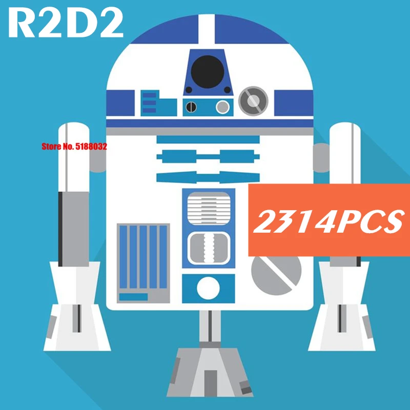 

Новинка 2021 года, 2314 шт., R2-D2, строительные блоки, модель звездных космических войн, детские фигурки, совместимые с 75308 игрушки для детей