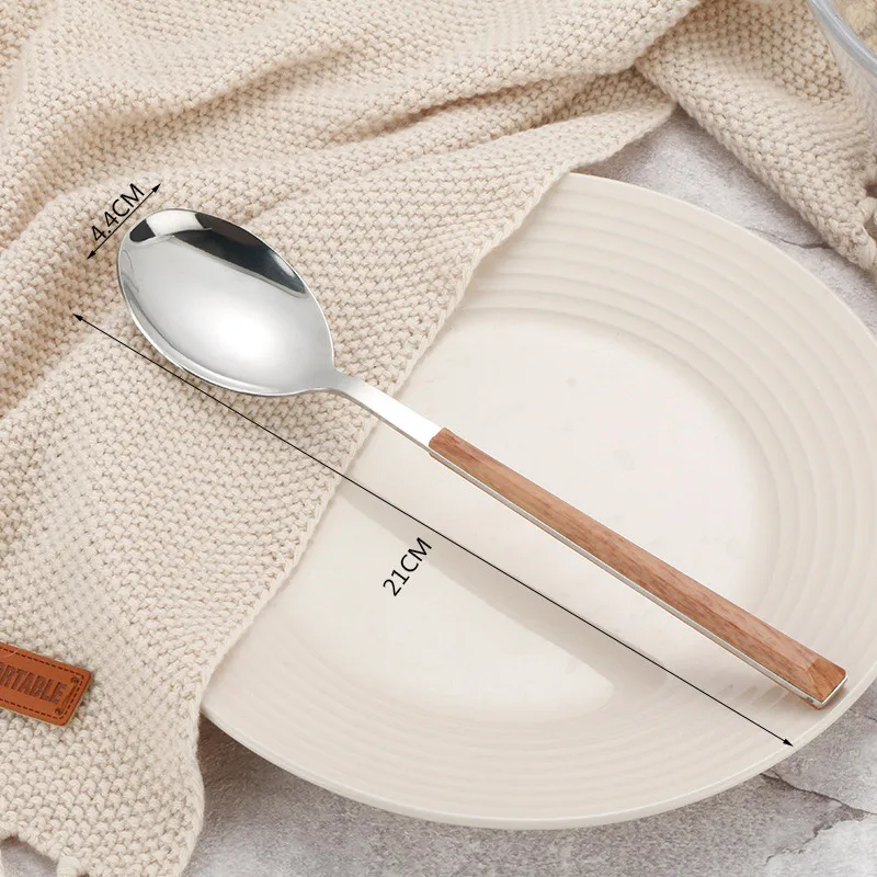 Dinner Spoon 6 шт Высокое качество из нержавеющей стали с деревянной ручкой стейк Ножи вилка ложка Western Посуда Набор - Цвет: Dinner Spoon