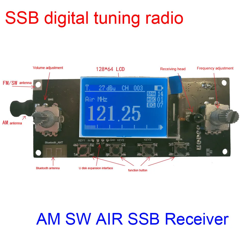 Цифровой радиоприемник SSB с Bluetooth Полнодиапазонный приемник авиации модуль CW FM AM
