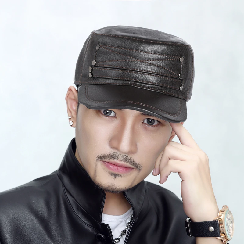 Шапка мужская из натуральной кожи Классическая теплая шапка в стиле милитари