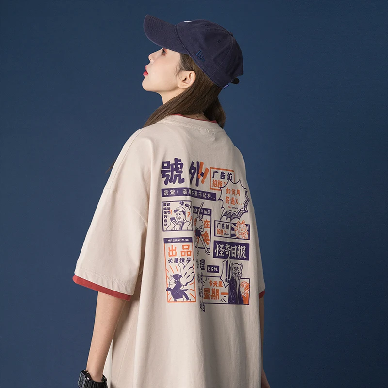 Американская Ретро футболка Женская мода Свободный Топ в стиле хип хоп