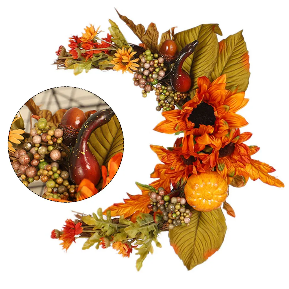 Ghirlanda di ghirlanda di fiori artificiali in Rattan autunnale con simulazione di foglie di acero di zucca decorativa per la festa del ringraziamento del raccolto