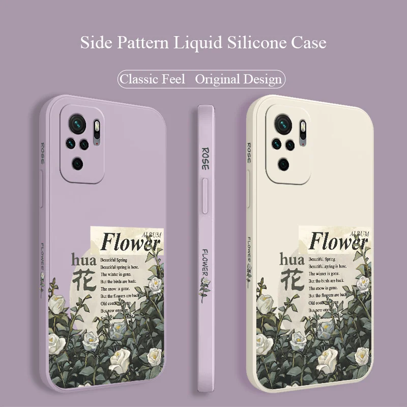 

Rose Flower Liquid Silicone Case For Xiaomi Redmi Note 10 10S 9T 9 8 7 Pro Max Redmi 9 9A 9T K40 K30 K20 Pro Phone Back Cover