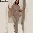 Женское блестящее вечернее платье-русалка, элегантное блестящее платье цвета шампанского с вырезом лодочкой, модель 2020