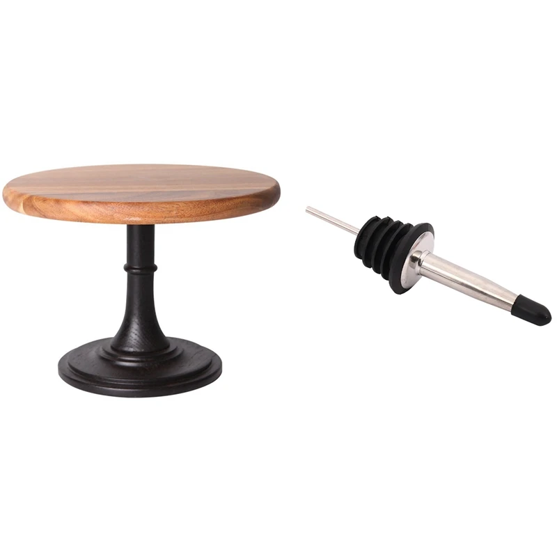 

12Pcs Spirit Bottle Speed Pourers Olive Oil Wine Pourer With Cake Plate Stand Wooden Plate High Base Dessert Dish