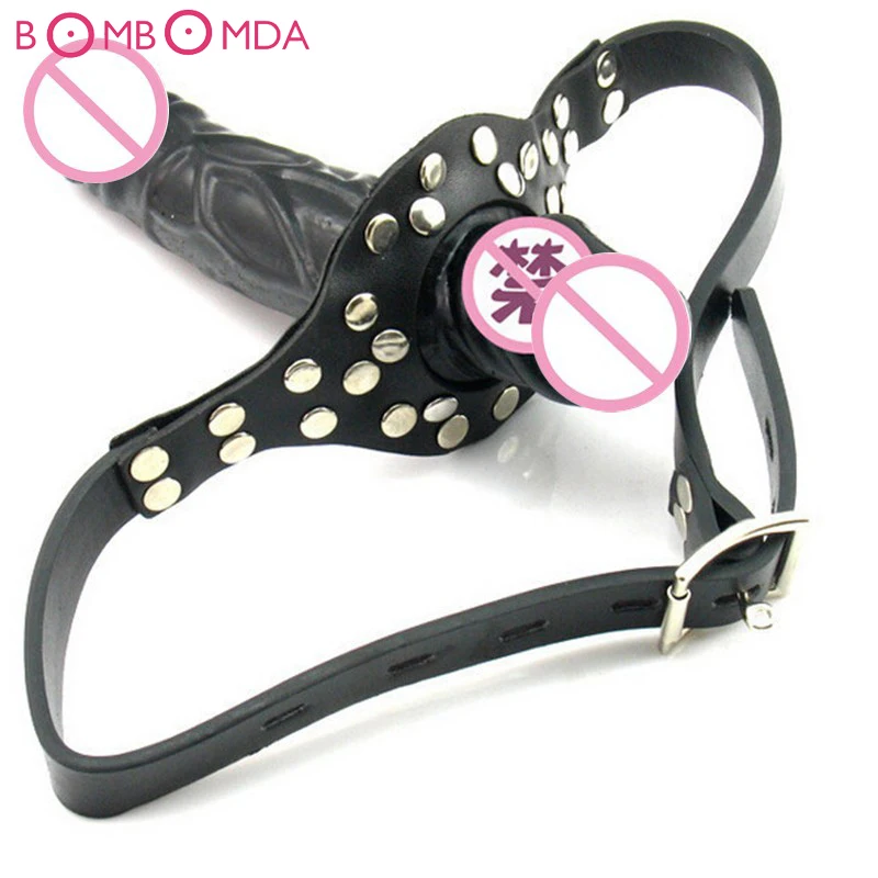 Взрослые игры удлиняют двухсторонний дилдо кляп рот фаллоимитатор ремешок на