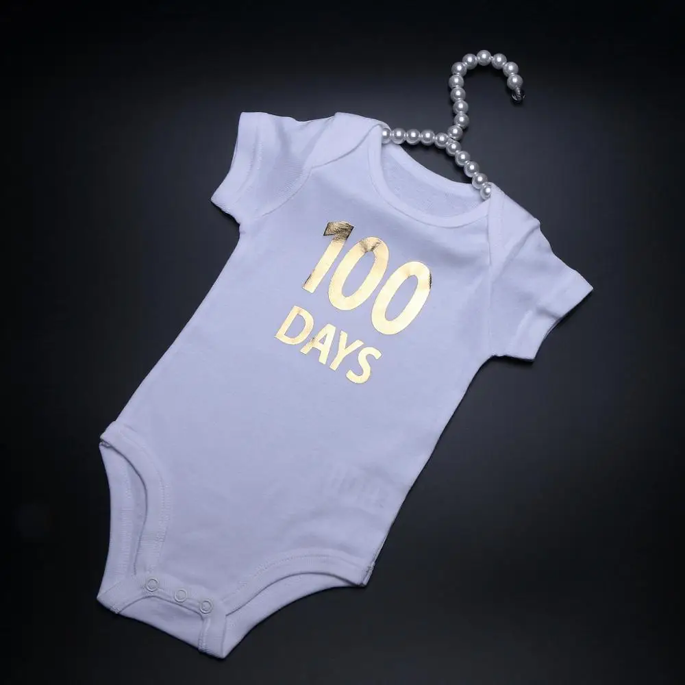 

3 Month Baby Infant Bodysuit Letter 100 Days Baby Boy Girl Clothes Sets White Cotton Baby Summer Clothes Jumpsuit Outfits