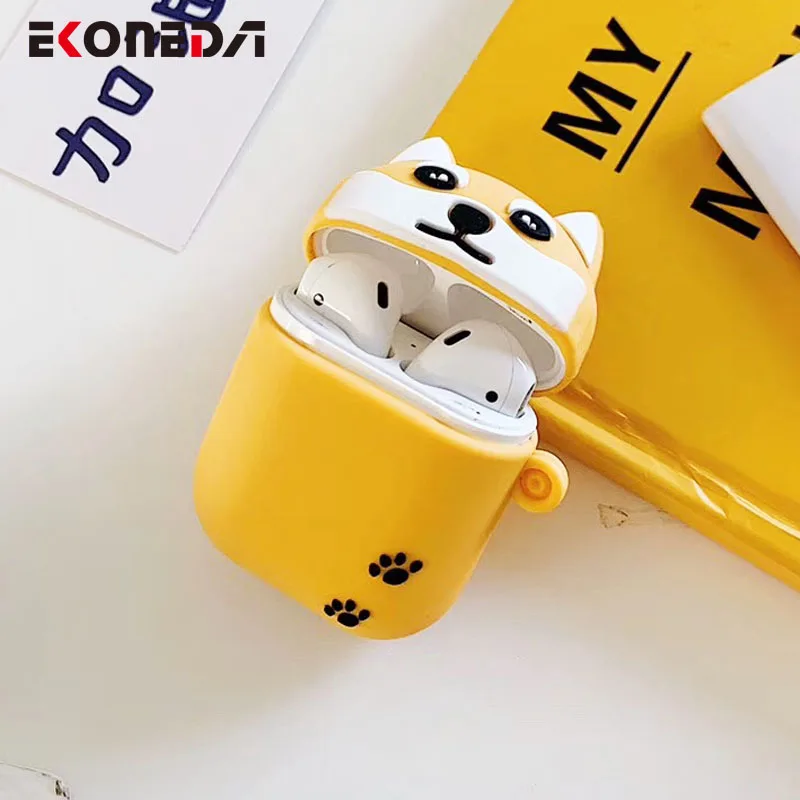 Чехол EKONEDA с мультяшным рисунком Шиба ину собак Хаски для Airpods, силиконовый мягкий чехол с милыми животными для Airpods
