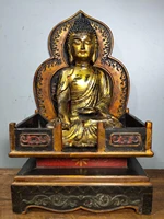 19 tibet buddhism temple old lacquerware buddhist altar bronze gilt shakyamuni buddha statue amitabha enshrine the buddha