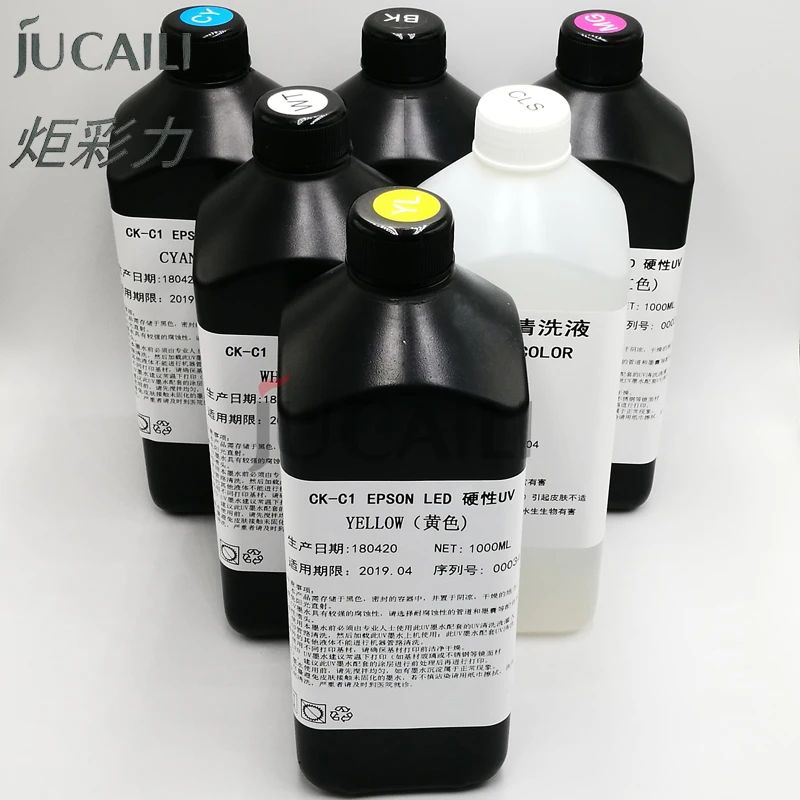 

Jucaili 1000ml LED UV Ink for hard material for Epson tx800/XP600/DX5/DX7 head for Xuli Human Large Flatbed Printer hard ink