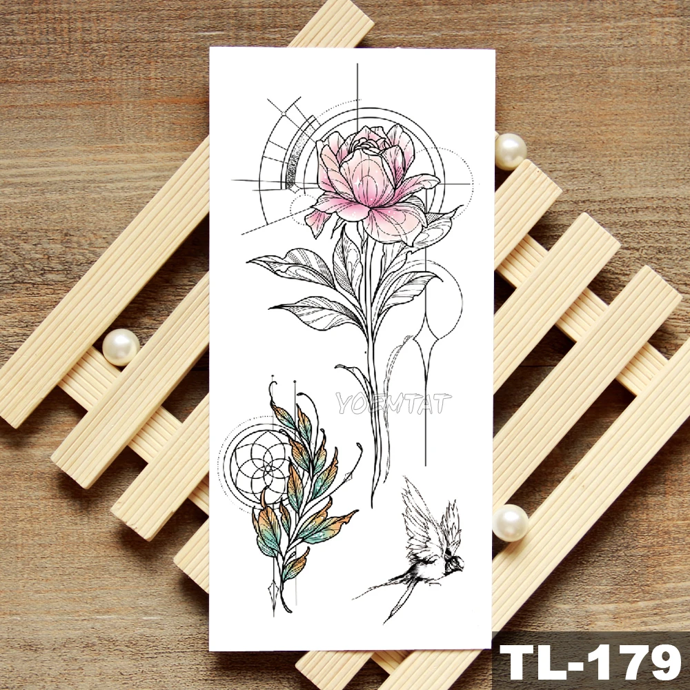 

Lotus Peony Rose Flowers Waterproof Temporary Tattoo Sticker Minimalist Flash Tattoos Body Art Fake Arm tatoo Women